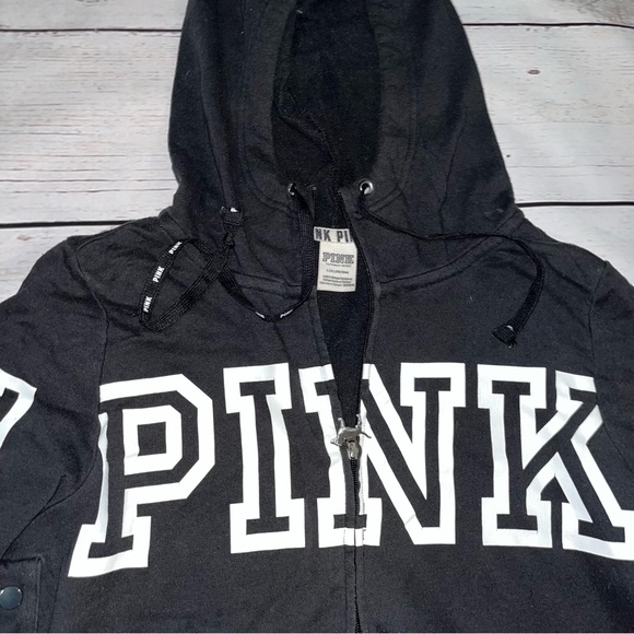 VS Pink Black and White logo zip up hoodie size LG - Picture 4 of 7